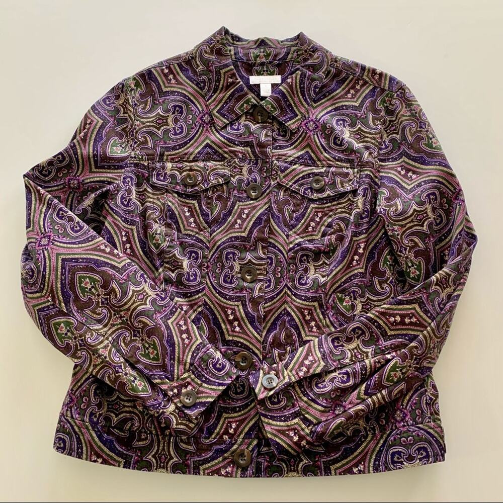 Reworked Fleetwood Mac Graphic Custom Upcycled Floral Jacket Women's Medium - Picture 3 of 6